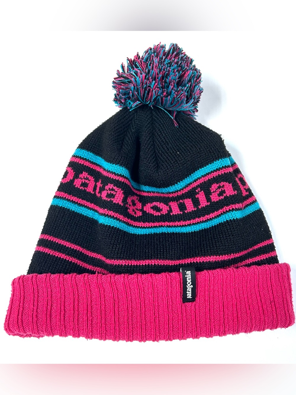 Patagonia Unisex One Size Beanie Pom Stocking Cap Hat Black Blue Pink #4161